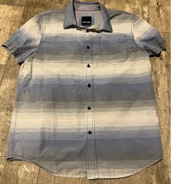 Men's Prana Blue Plaid / striped Short Sleeve Men's Cotton Poly Shirt size Small.