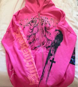 $uicideBoy$ Pink Zip-Up Graphic Hoodie
