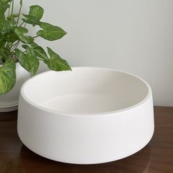 White Ceramic Round Planter 5" H x 12.5" W Indoor Outdoor Bowl Flower Pot