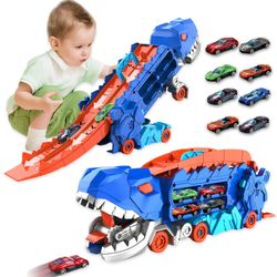 Dinosaur Deformation Cars Hacocola Transporter Car Set 8 Cars Track Slide New