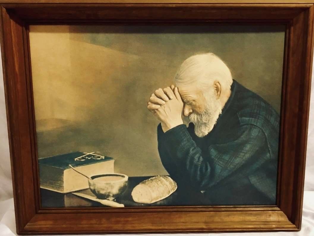 Vintage Eric Enstrom Grace Old Man Praying Daily Bread Picture Framed