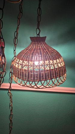Vintage Wicker Plug In Ceiling Lamp
