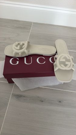 Gucci G Palma Rubber Slide Sandals Mystic White Size 39
