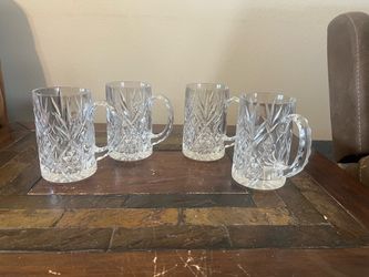 Set of 4 Crystal Cut Glass Beer Mugs