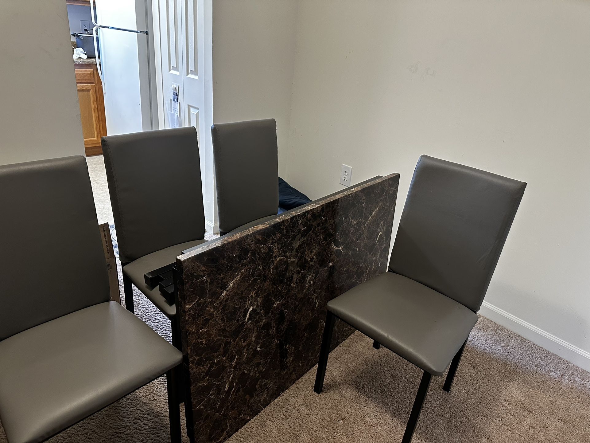 Bueschel 4 - Marble Top Four Leg Dinning Set