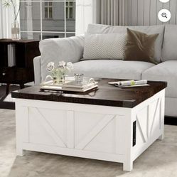 35.6" Square Lifting Coffee Table with Storage and Charging Ports