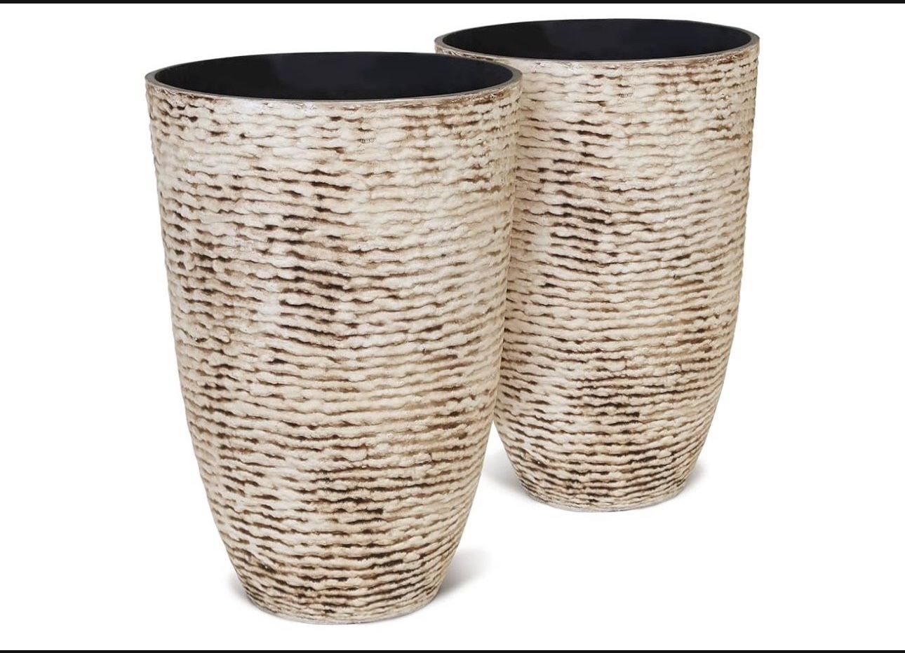 Worth 9 Gallon Tall Round Planters Set of 2-14" Dia x 21" H Stone Finish Flower Pots Indoor Decorative Container Garden Patio Unbreakable Beige