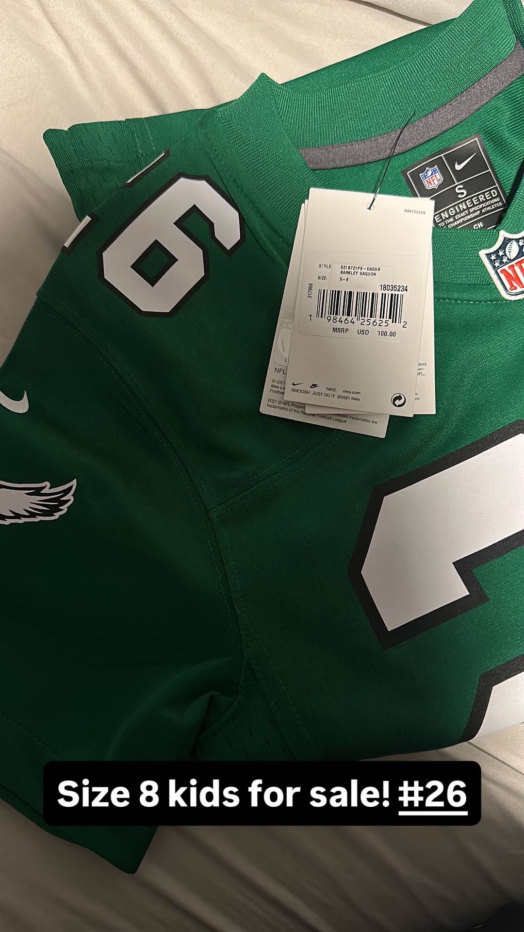 Eagles Kid Jersey Size 8
