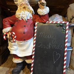 Large Santa Statue Figure Ringing A Bell With A Menu