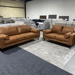 Brown Fabric Sofa and Loveseat Set