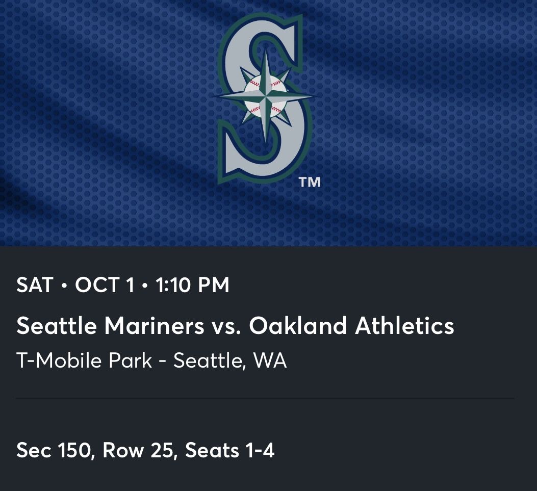 Mariners Vs Oakland Athletics Tickets Oct 1