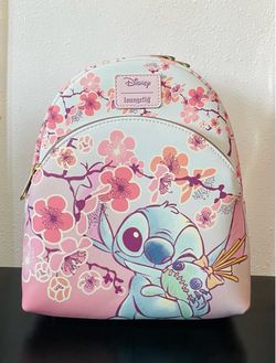 Loungefly Disney Lilo and Stitch & Scrump Cherry Blossoms Mini Backpack