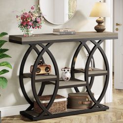 39" Console Table, 4-Tier Sofa Table Entryway Table with Storage Shelves