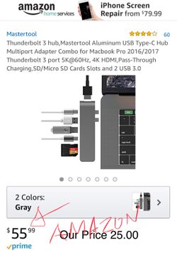 Macbook Pro 2016 2017 Dual USB C Hub Thunderbolt HDMI USB SD Micro SD