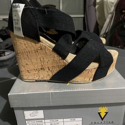 Women’s Black Strappy Cork Wedge Sandal