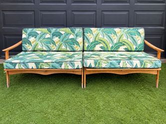 Vintage Two-Piece Solid Wood Sofa with Custom Cushions