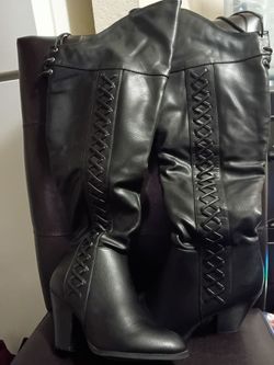 Thigh High Black Leather Boots Size 9