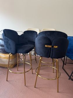 Swivel Black Velvet Bar Stools with Gold Legs – Set of 4