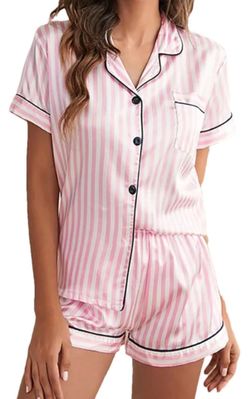 64 New Satin Bridesmaid Pajama Sets – Pink Stripe – Bulk Wholesale Lot