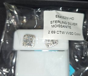 Sterling Silver Moissanite Halo Stud Earrings 2.69 CTW