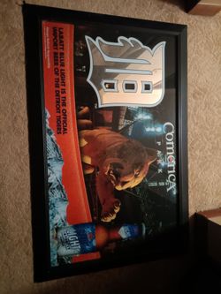 Labatt Blue Light Detroit Tigers Framed Bar Mirror