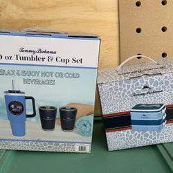 New Tommy Bahama Tumblr & Cup Set And Bento Box
