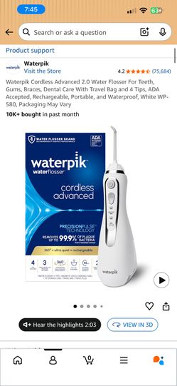 Waterpik Cordless Advanced 2.0 Water Flosser For Teeth, Gums, Braces, Dental Care With Travel Bag and 4 Tips, ADA Accepted, Rechargeable, Portable, an