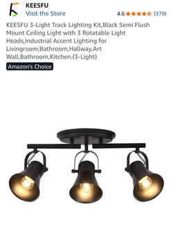 KEESFU 3-Light Black Track Ceiling Light
