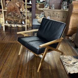 Solid Wood And Black Top Grain Leather Armchair - Harry