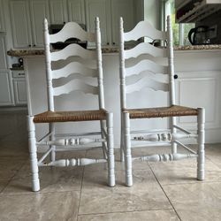 Vintage French Country Oak Ladder Chairs 
