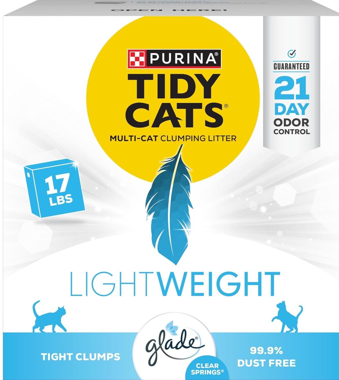 Purina Tidy Cats LightWeight Clumping Cat Litter – 17 lbs (Glade Clear Springs Scent)