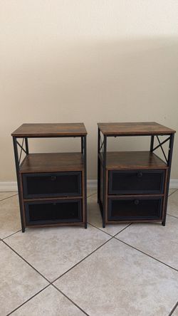 Industrial Nightstands with Drawers – Set of 2