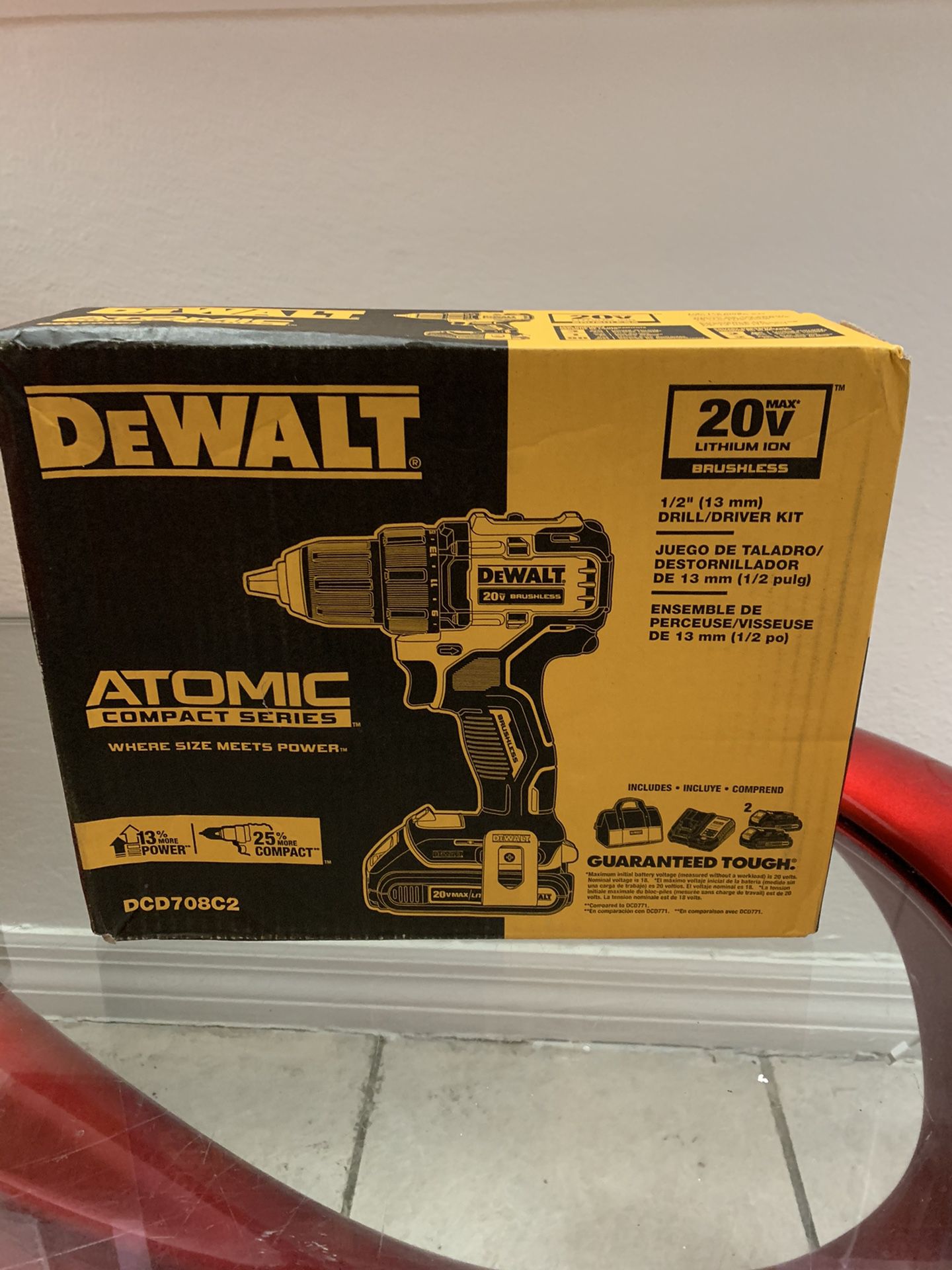 DEWALT DCD708C2 Atomic 20V Max Lithium-Ion Brushless Cordless Compact 1/2 Inch Drill Driver Kit