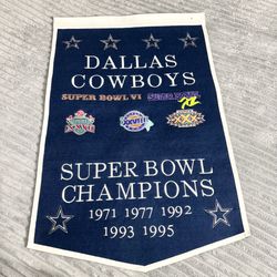 Vintage Dallas Cowboys NFL 24" x 38" Embroidered Wool Super Bowl Banner WinStreak 