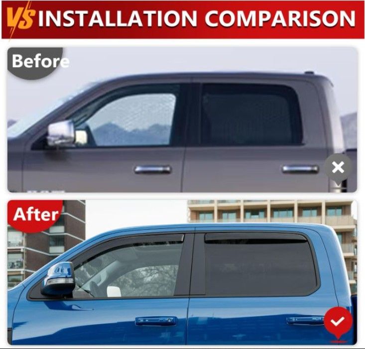 2009–2018 Ram 1500 Crew Cab- Xipoo Side Window Visors – 4PC Dark Smoke