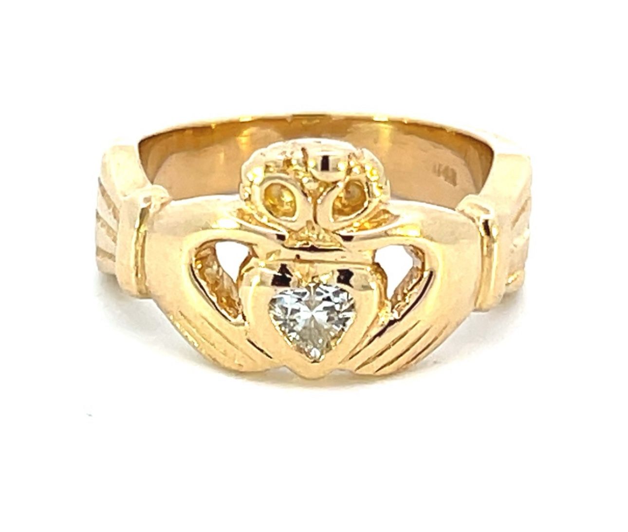 14K Yellow Gold 1/5CT Heart Diamond Claddagh Ring Size 8.5 GP3112324