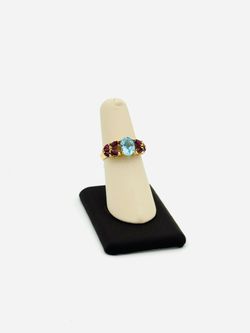 14K YELLOW GOLD 4.35G BLUE AND PURPLE STONE RING SIZE 8.5 USED