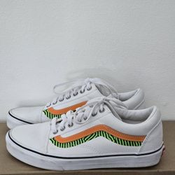 Vans White Sneakers with Orange Green Black Stripe Accents UNISEX 8.5 Mens Women's 10