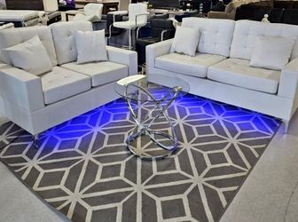 NEW IN BOX-  LED LIGHTS BELOW White Sofa and Loveseat Set USB PORT FINANCE Available $54 down