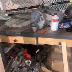 4 drawer wooden and metal heavy cabinet frame useful tool work shop