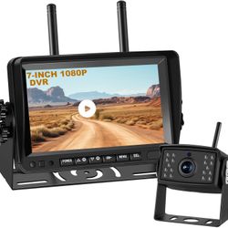 7'' Backup Camera Wireless for RV Truck Trailer, HD Monitor & 1080P Motorhome Back up Camera System, Blind Spot Detection, DVR Loop Recording, IR Nigh