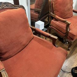 2 Red Wood Antique Chairs 