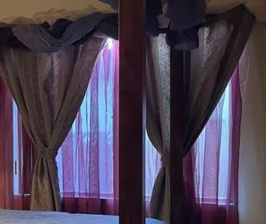 wamautta curtains green with red flowers and stripes