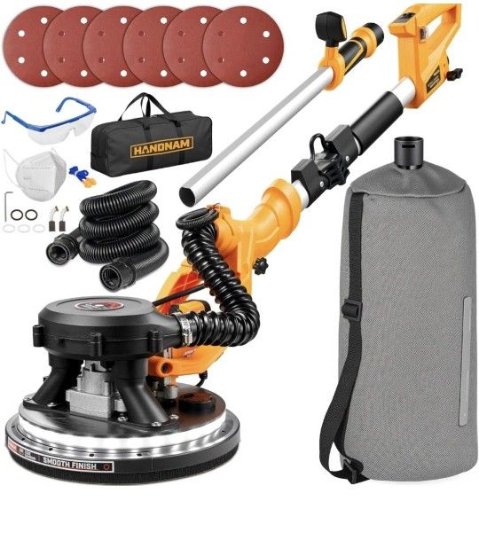 Electric Drywall Sander, 950W Drywall Power Sander with Vacuum Dust Collector, Variable Speed RPM, LED Light, Dustless Wall Sander for Drywall