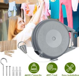 US 49 Ft Retractable Clothes Line Portable Hanging Dryer Adjustable Rope String