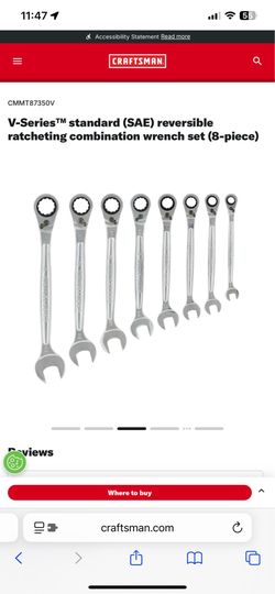 CRAFTSMAN V-Series 8 -Piece Set Standard (SAE) Ratchet Wrench, NEW, Asking $50