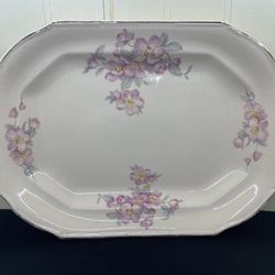 Vintage Large Serving Platter Pink Flowers by Taylor Smith & Taylor Co. TST 13"