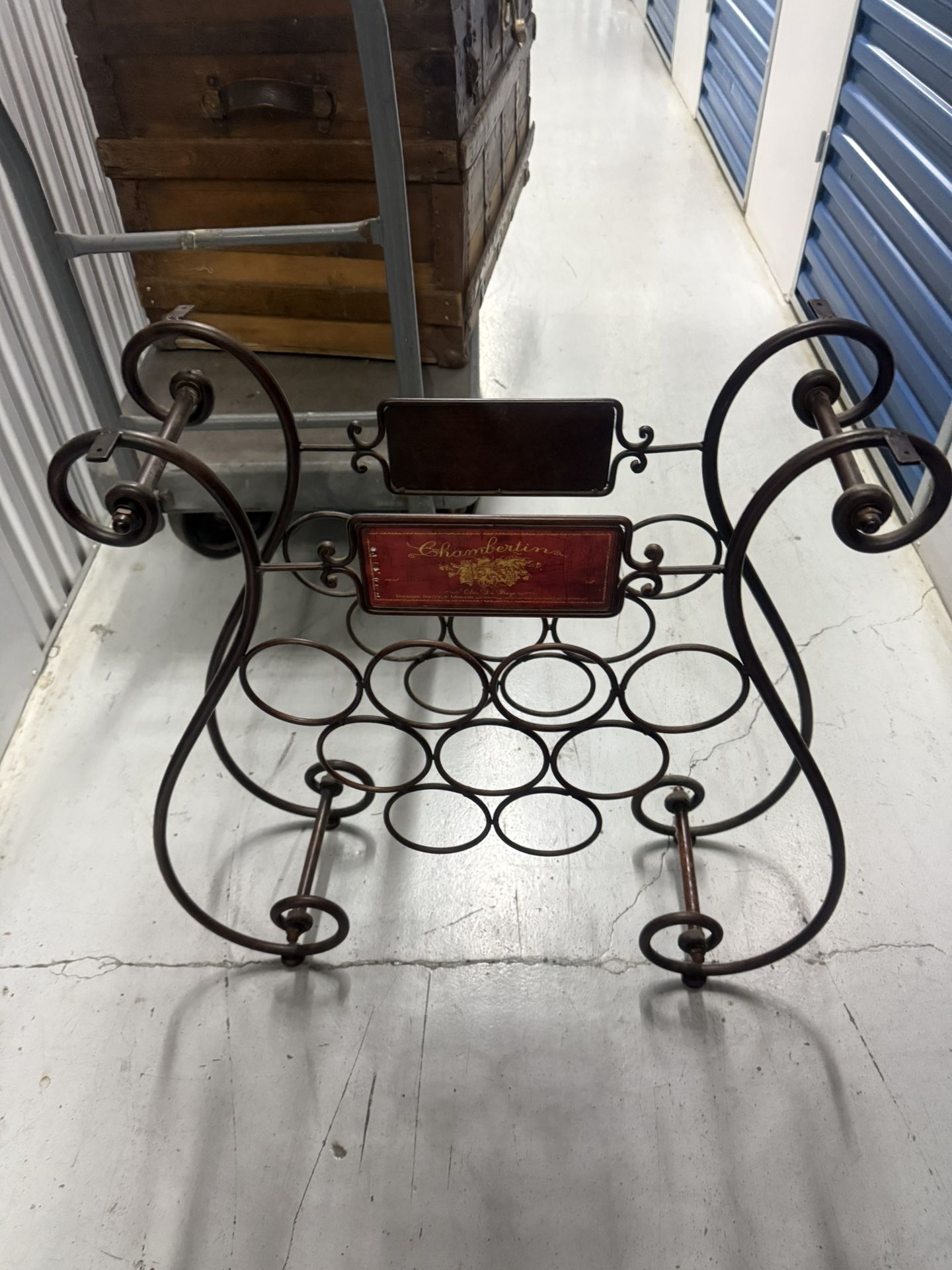 Chambertin Wrought Iron Wine Rack Metal Leaves 9 Bottle Storage