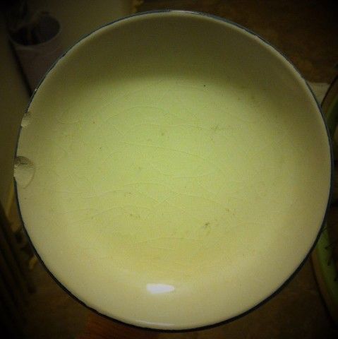 Very Large Vintage Pastoral Farm Toile Transferware Pillar Single Candle Holder Blue Yellow
