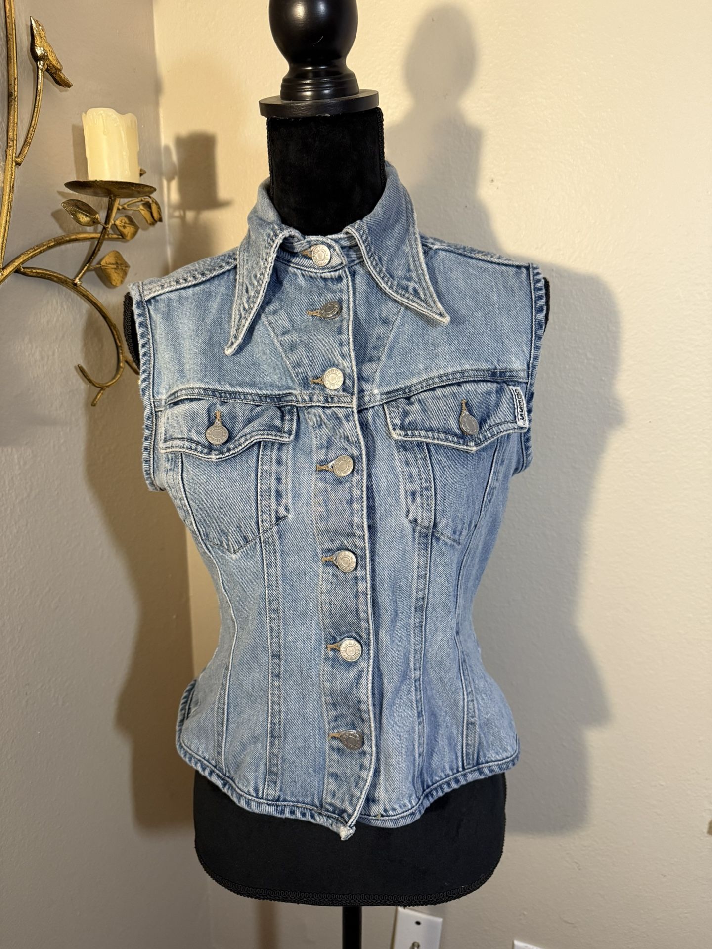 Vintage 90s GUESS Denim Vest Made in USA Blue Jean Woman’s Medium